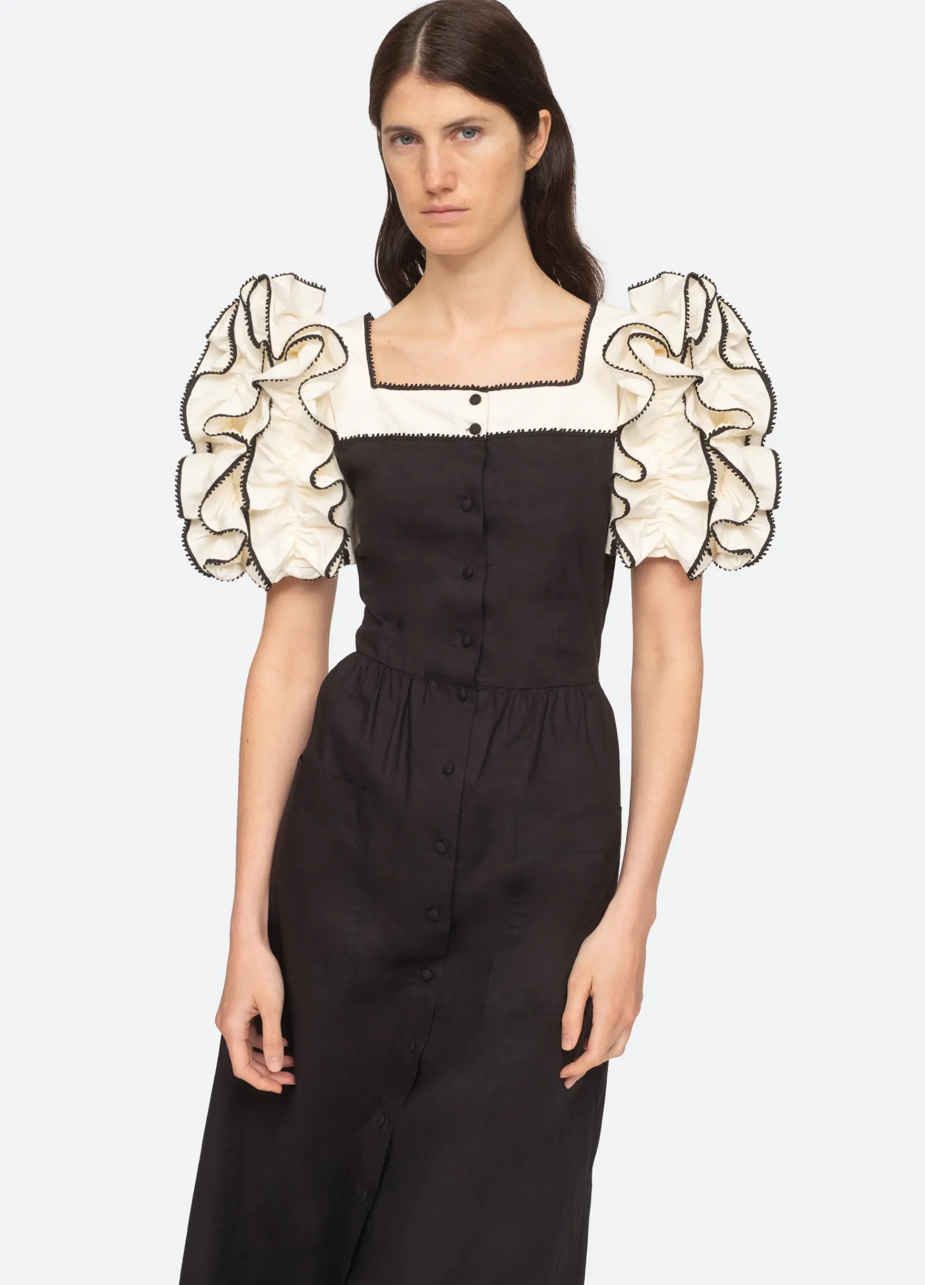 Sea New York Paloma Puff Slv Dress Black Hot